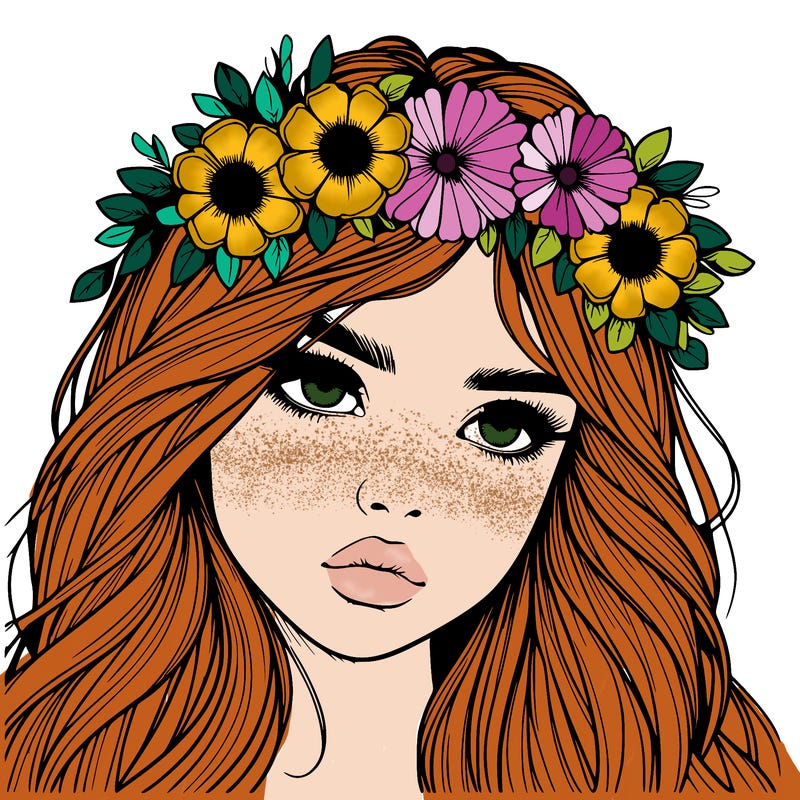 realistic girl with flowers crown