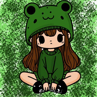 a girl wearing a frog hat and some frog socks