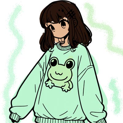 girl wearing frogging sweatshirt