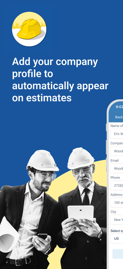 Construction Manager App - Adding company profile to Construction Manager app for automated estimates