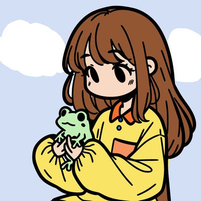 girl with long hair and a oversized shirt. and she is holding a frog