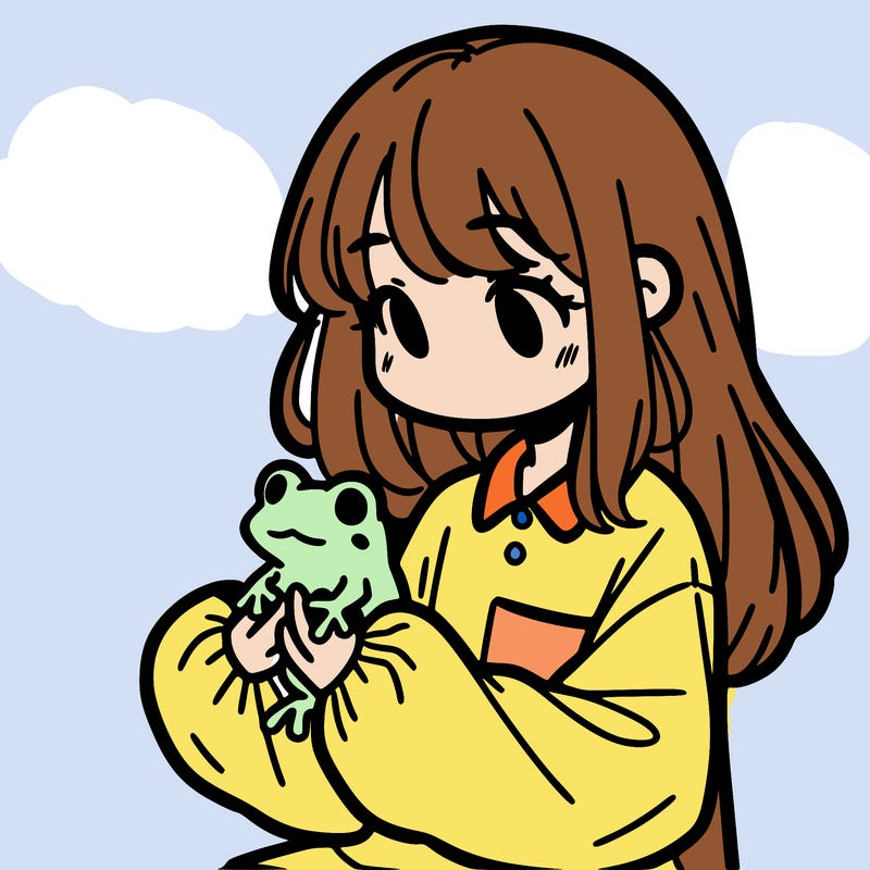 girl with long hair and a oversized shirt. and she is holding a frog