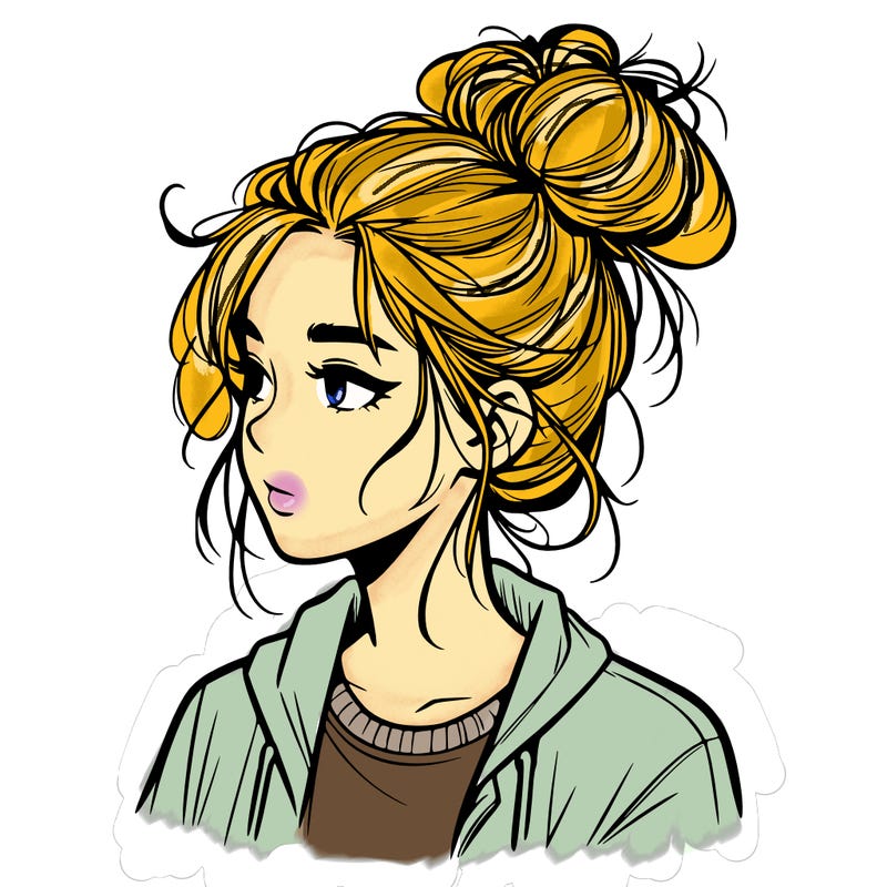 realistic teenage girl with a messy bun