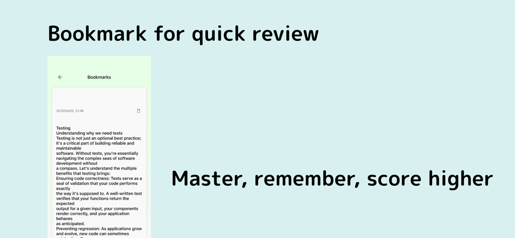 AI Teacher: Scan Text & Quiz - Captura de pantalla de la aplicación Profesor IA mostrando una nota de estudio marcada para una revisión rápida.