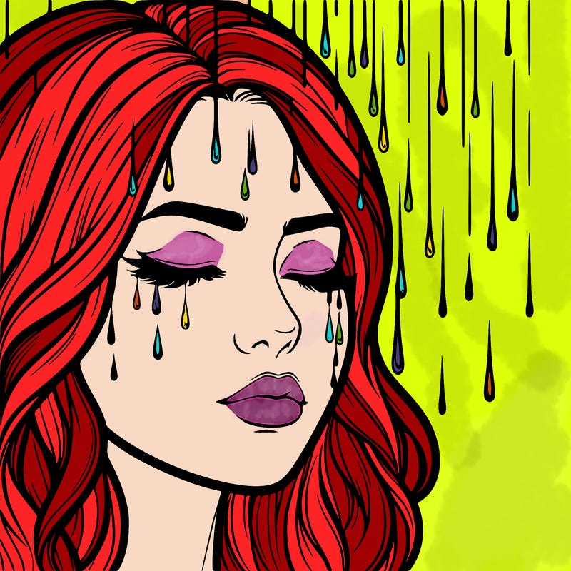 rain going over realistic woman’s face
