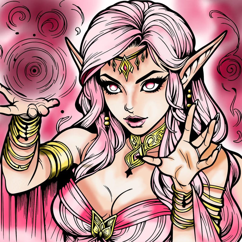 realistic scary beautiful elf sorceress casting spell