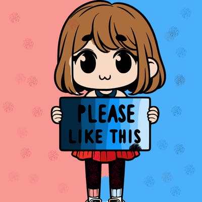 a girl holding a sign that says please like this one