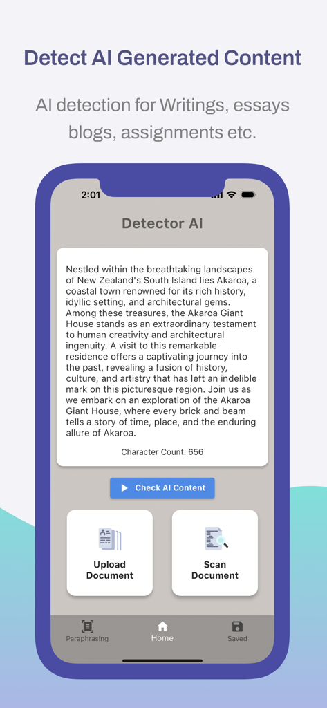 AI Writing Detector - ScanAI - Interface de l'application ScanAI pour détecter le contenu généré par l'IA dans les dissertations et les documents