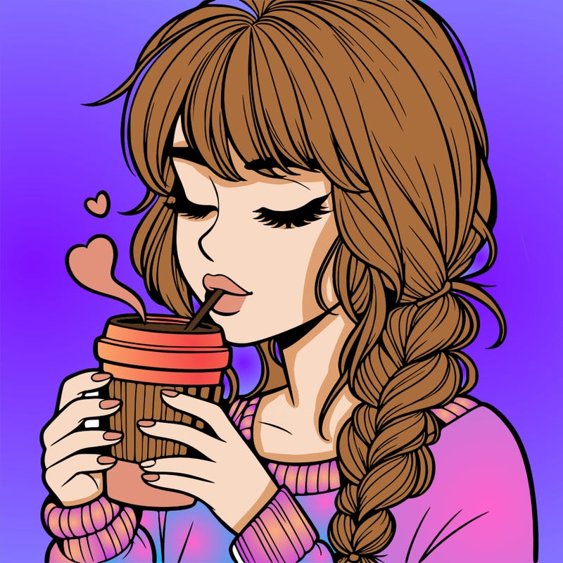 realistic girl drinking coffee