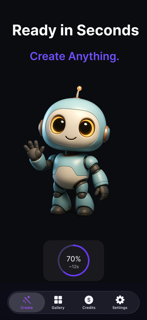 3DモデリングAIアプリのインターフェイスで3Dロボットモデルを生成するAI