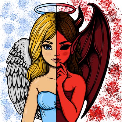 realistic angel half demon