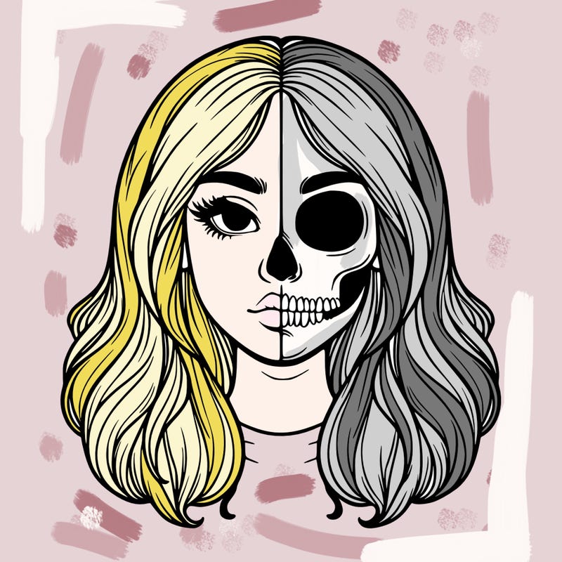 realistic girl with half skull mask