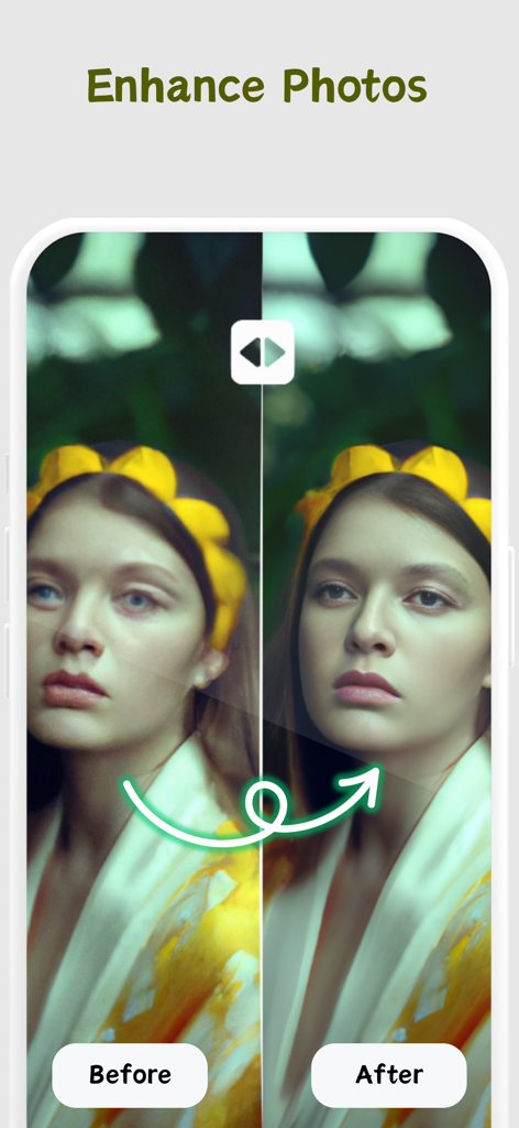 Before and after comparison showing Unblurify AI photo enhancement features