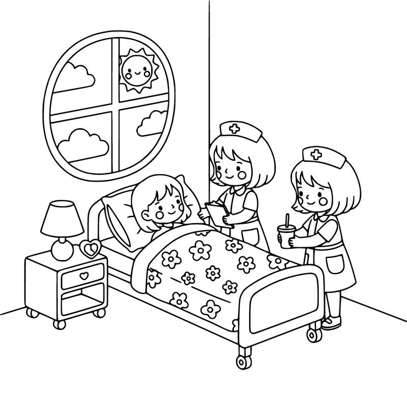 cute nurses taking care of a woman in a bed