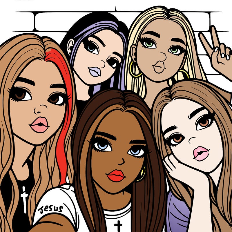 group of teen girls friends y2k up close in a selfie