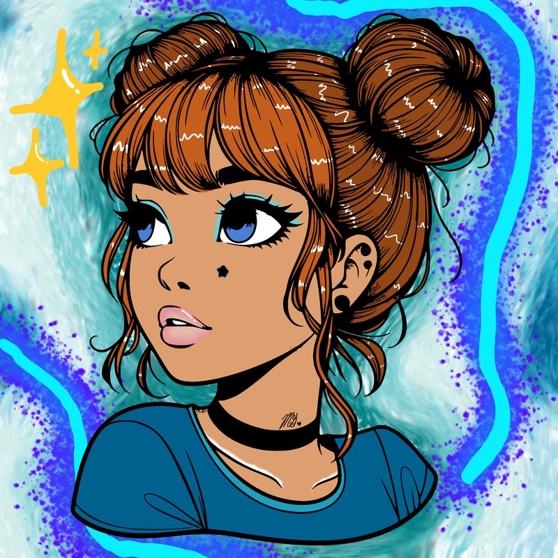 realistic girl with spacebuns