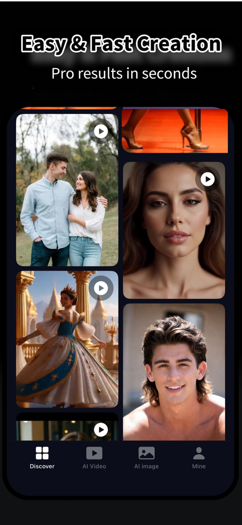 MagicLab AI – All-in-One Tools - Interfaz de la aplicación MagicLab AI mostrando herramientas creativas de generación de fotos y videos con IA.
