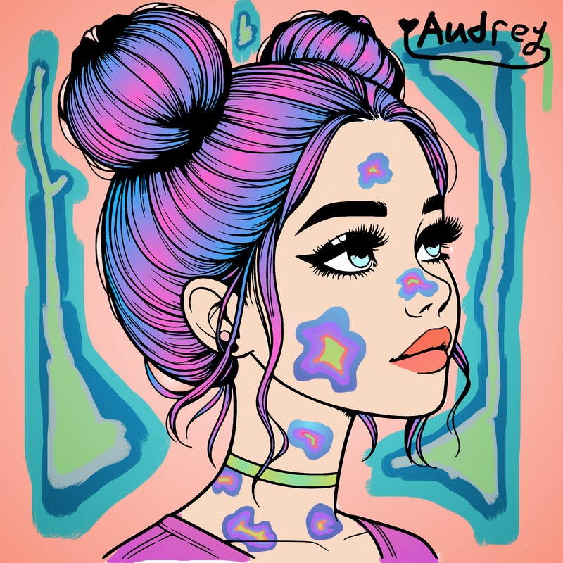 realistic girl with buns on the top of her head