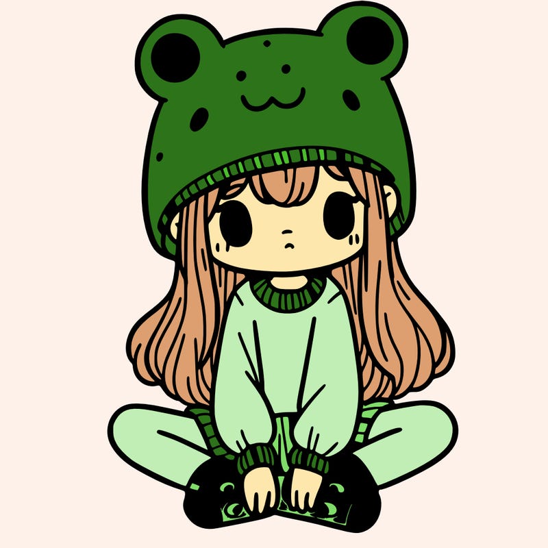 a girl wearing a frog hat and some frog socks