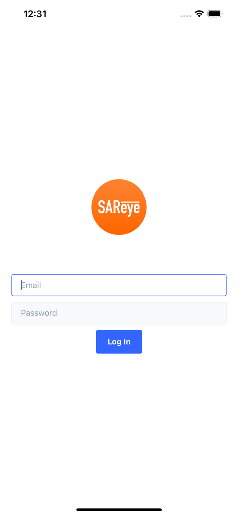 SAReye IMS - SAReye IMS-Anmeldebildschirm mit Eingabefeldern für E-Mail und Passwort sowie einer Anmeldeschaltfläche