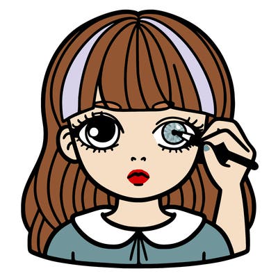 girl with eye open and of you can draw