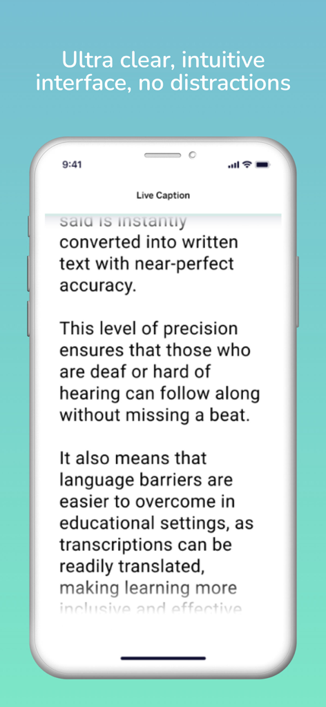 Live Caption AI - A smartphone screen showing the Live Caption AI app with a clear and intuitive real-time text transcription interface.