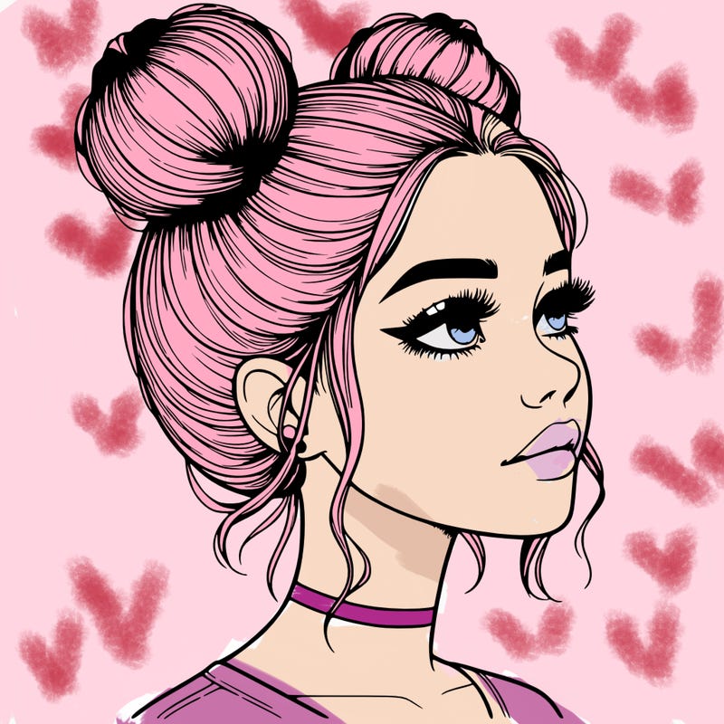 realistic girl with buns on the top of her head