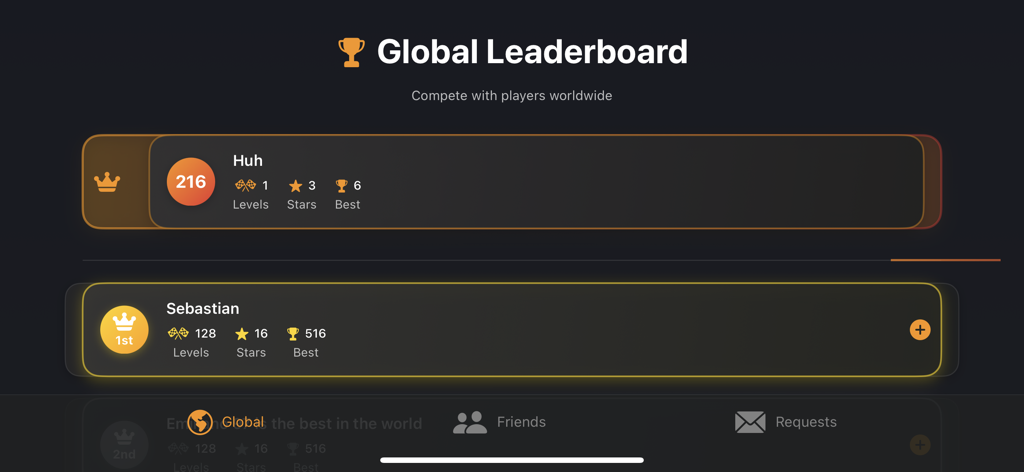 Global leaderboard screen showing hockey player rankings and training statistics