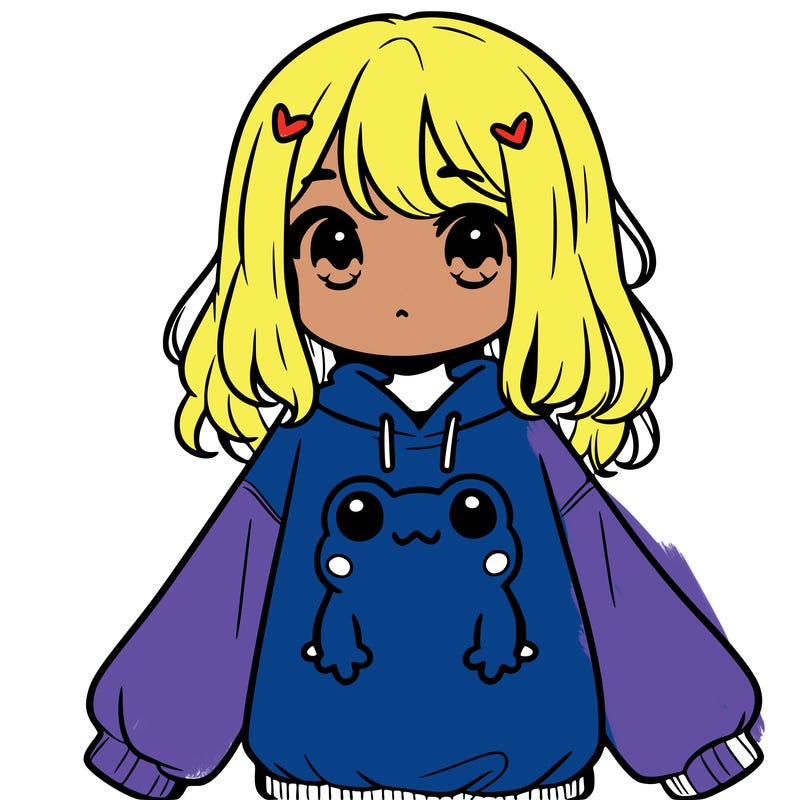 girl wearing frogging sweatshirt