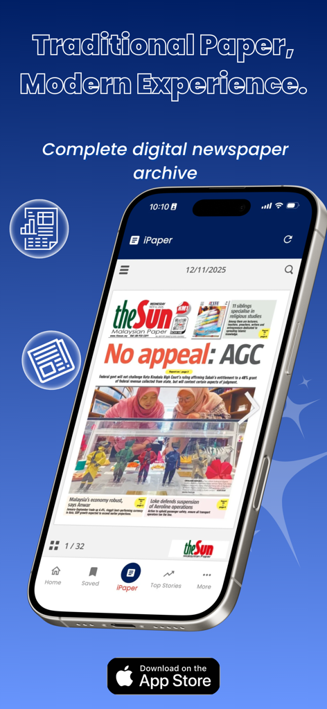 The Sun Malaysia - iPhone displaying the iPaper digital newspaper archive feature of The Sun Malaysia app