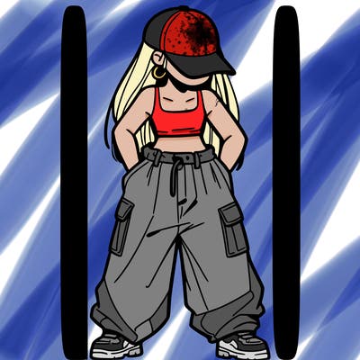 a girl with baggy pants and a crop top