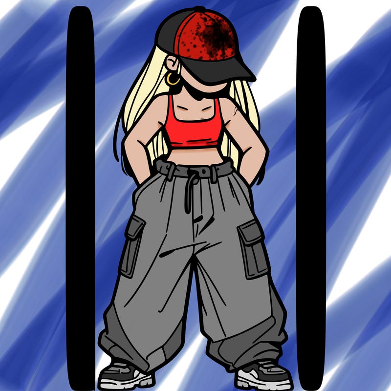 a girl with baggy pants and a crop top