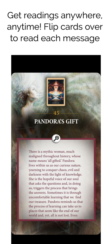 Sacred Rebels Oracle - A digital oracle card reading for Pandoras Gift with spiritual guidance text.