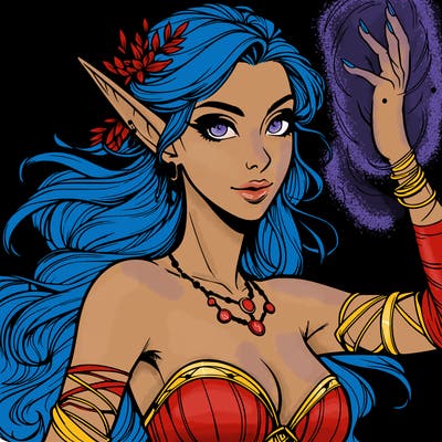 realistic elven woman glow magic wild chaos