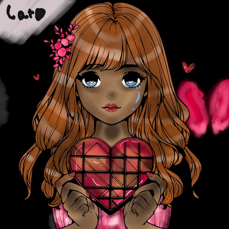 realistic girl holding a valentine of chocolate