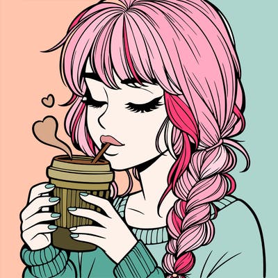 realistic girl drinking coffee