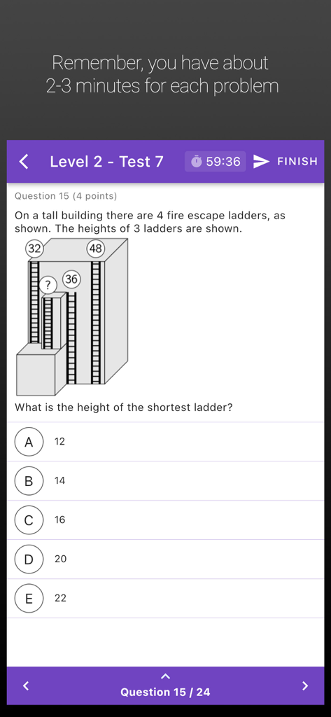 kMath - IKMC Kangaroo Math - Example of a Level 2 math logic problem from the kMath app for IKMC preparation.