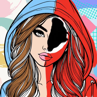 realistic beautiful girl with a hood on