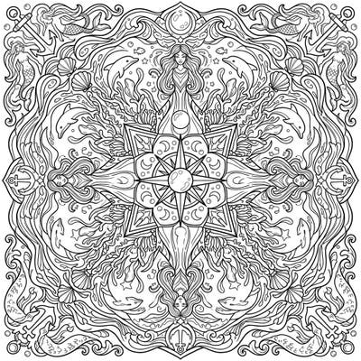 Immerse yourself in the mystical beauty of the ocean with this intricate Sea Witch Mandala coloring page. Discover a world of marine enchantment as you bring these magical figures and their underwater realm to life.
