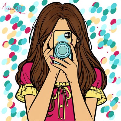 a realistic girl holding her phone taking pictures