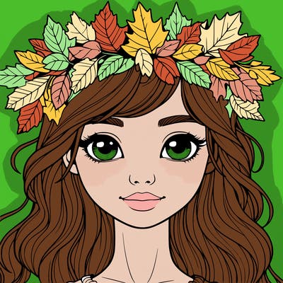 realistic girl with fall leaf crown