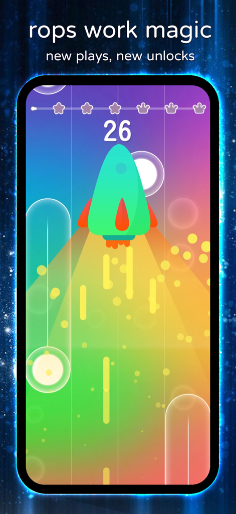 Magic Music Tiles-Piano Game - A rocket ship flies through colorful musical tiles in the Magic Music Tiles piano game.
