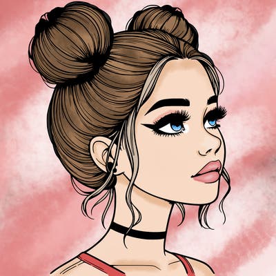 realistic girl with buns on the top of her head