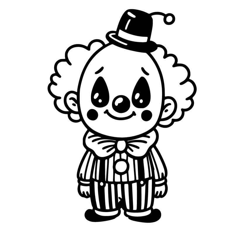 black and white clown with a tiny hat