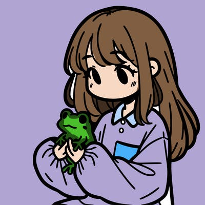 girl with long hair and a oversized shirt. and she is holding a frog