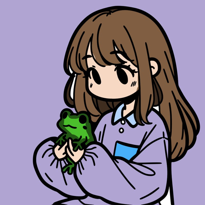 girl with long hair and a oversized shirt. and she is holding a frog