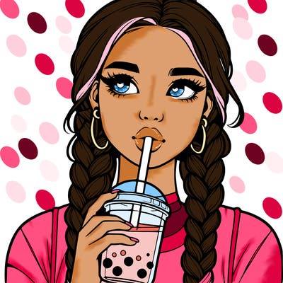 realistic girl with braided hair drinking boba
