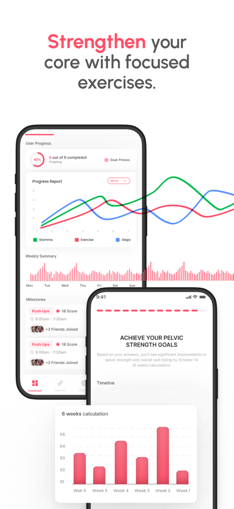 Pelvic Floor & Core Coach - Pelvic Floor and Core Coach app user progress and strength goal charts