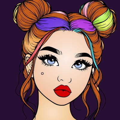 realistic girl with two buns on her hair and lips