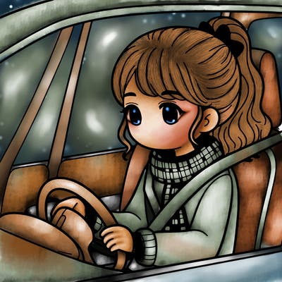 a girl in a car